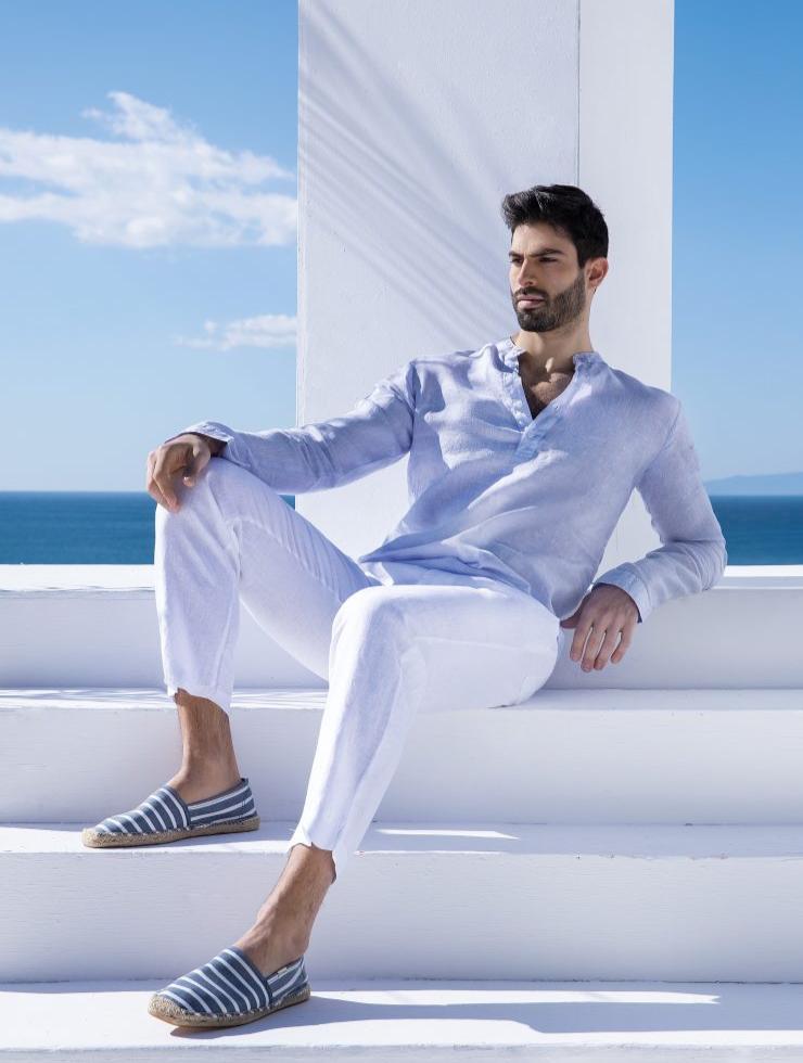 Linen Blouse Mao Collar