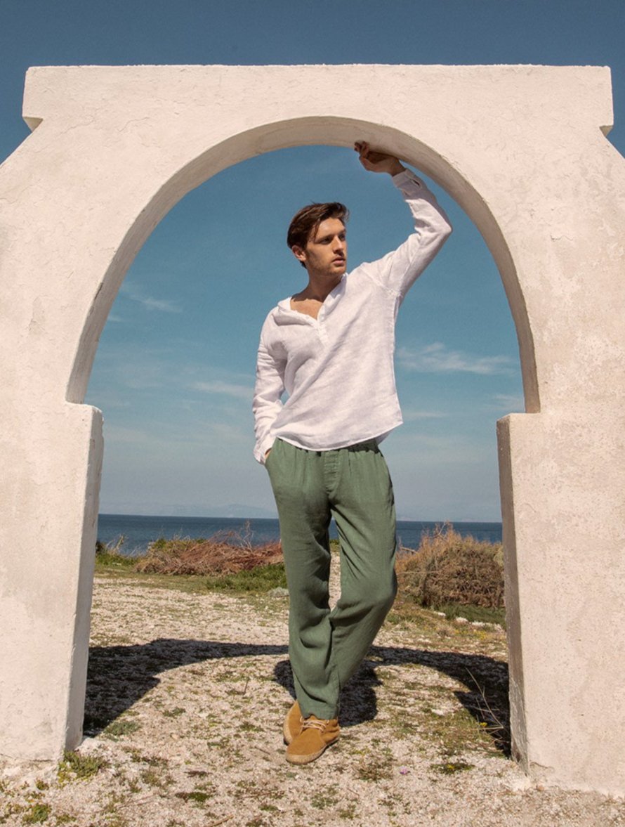 Linen Blouse Mao Collar