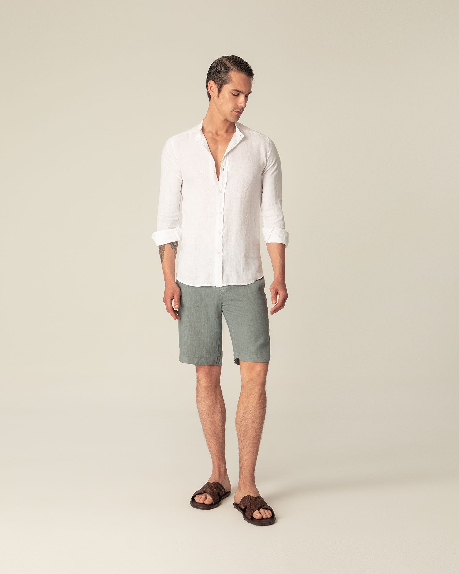 Linen Shirt Mao Collar