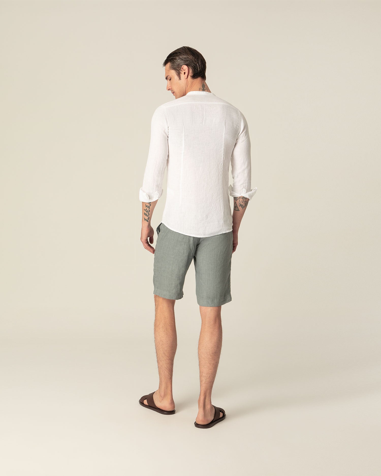 Linen Shirt Mao Collar