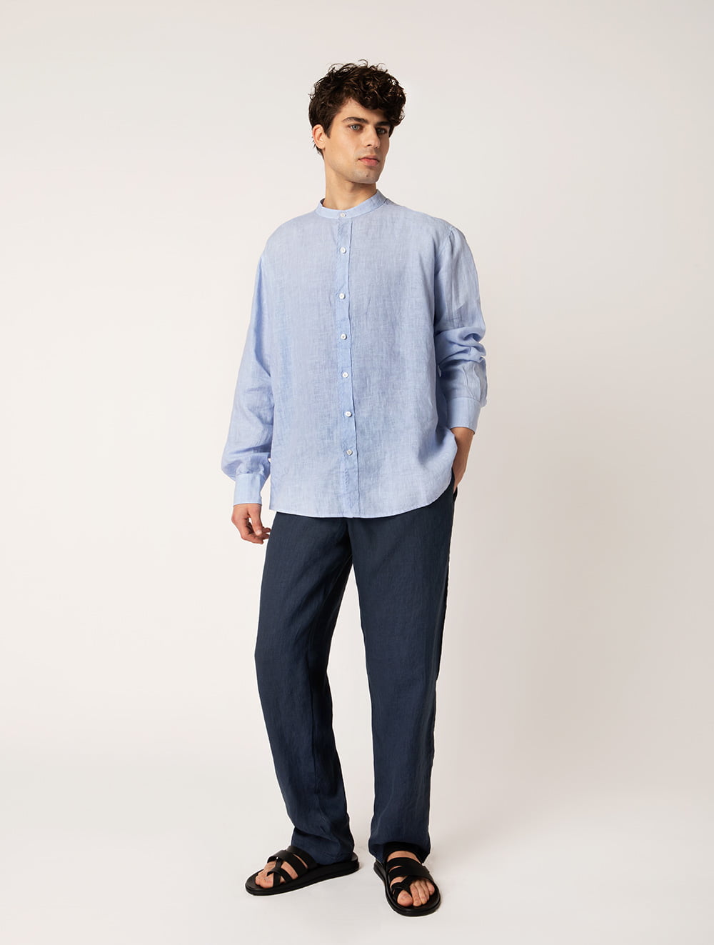 Linen Shirt Mao Collar
