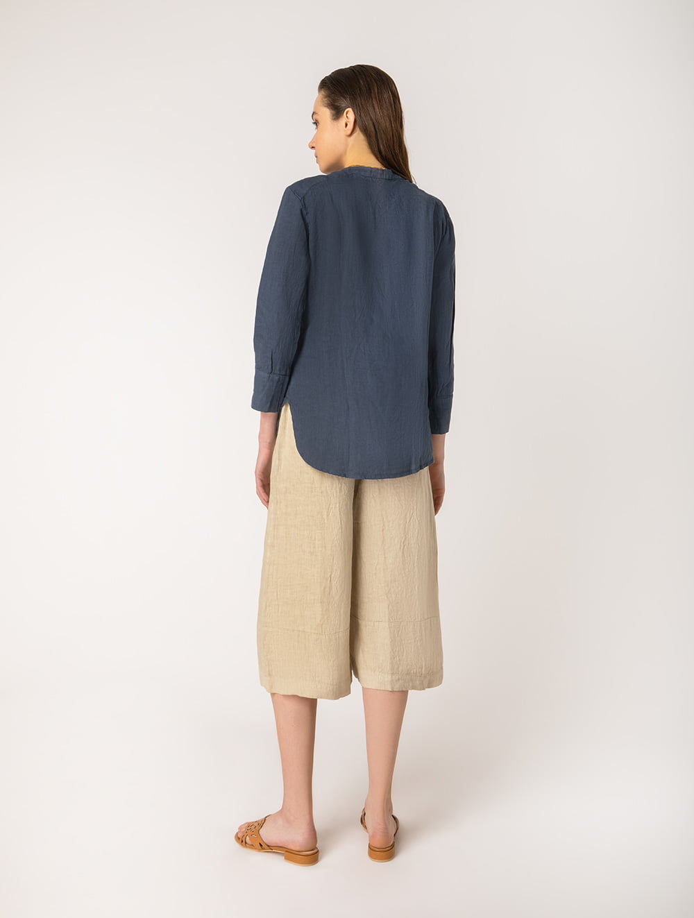 Linen Shirt Mao Collar