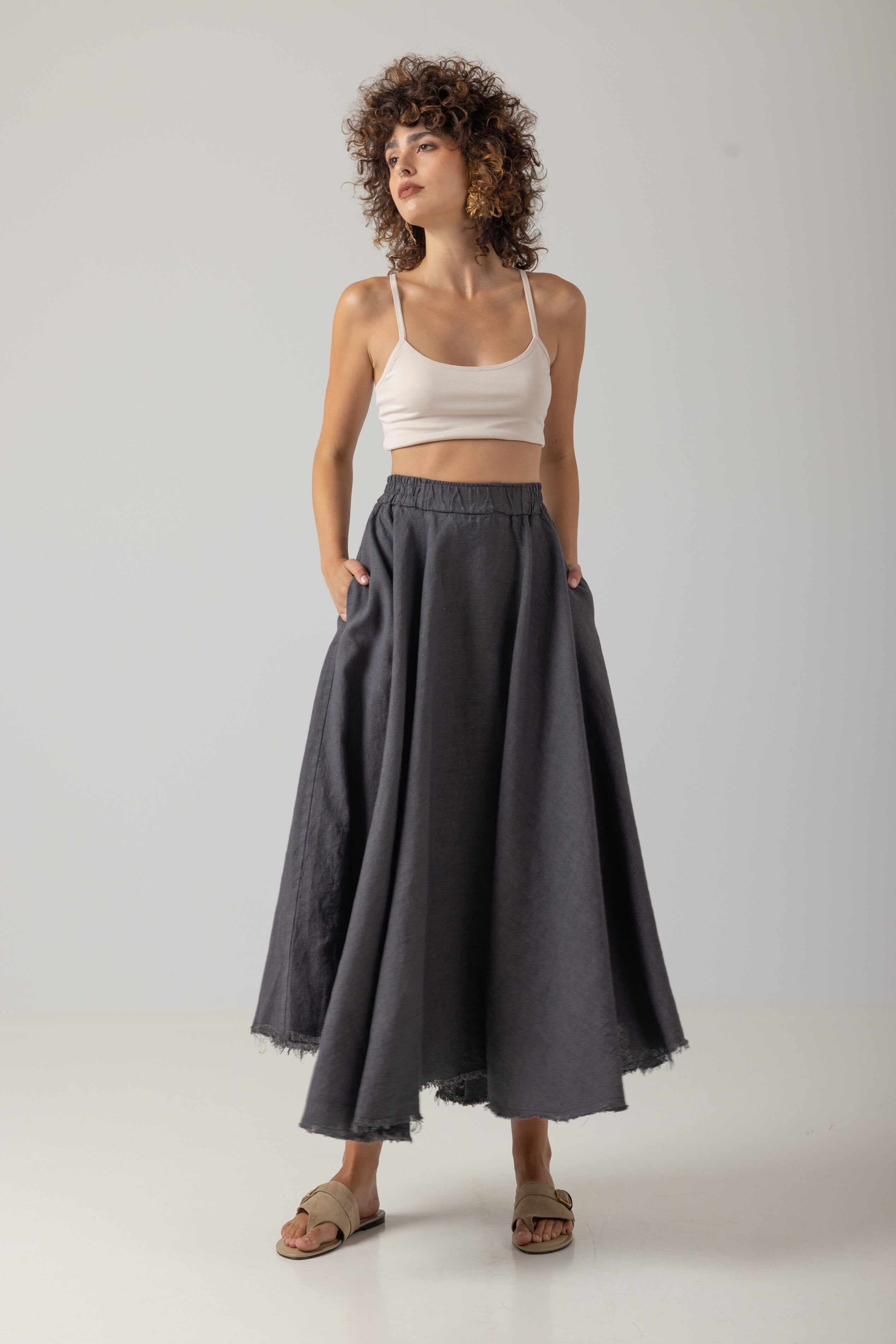 Yolanda Linen Midi Skirt