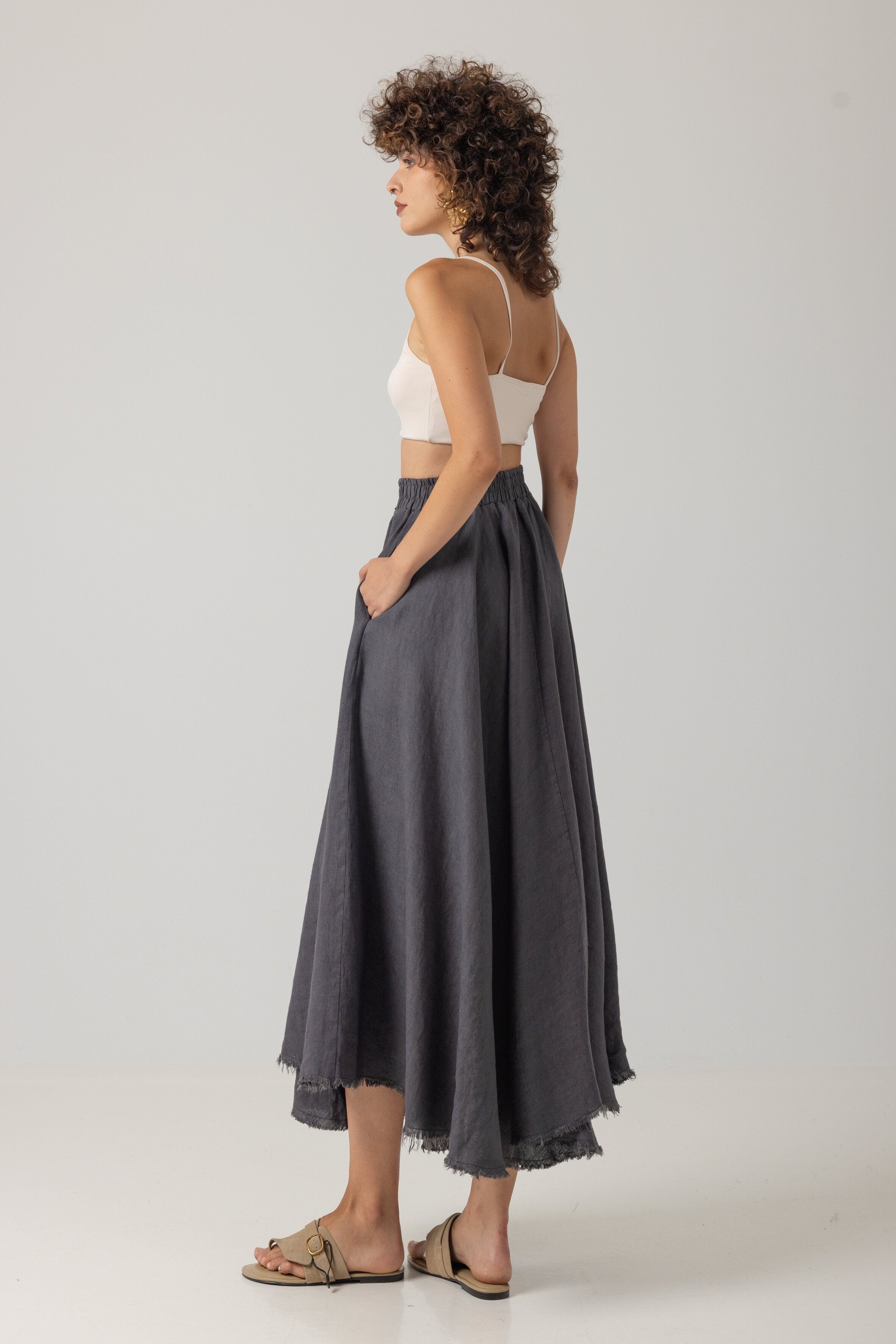 Yolanda Linen Midi Skirt