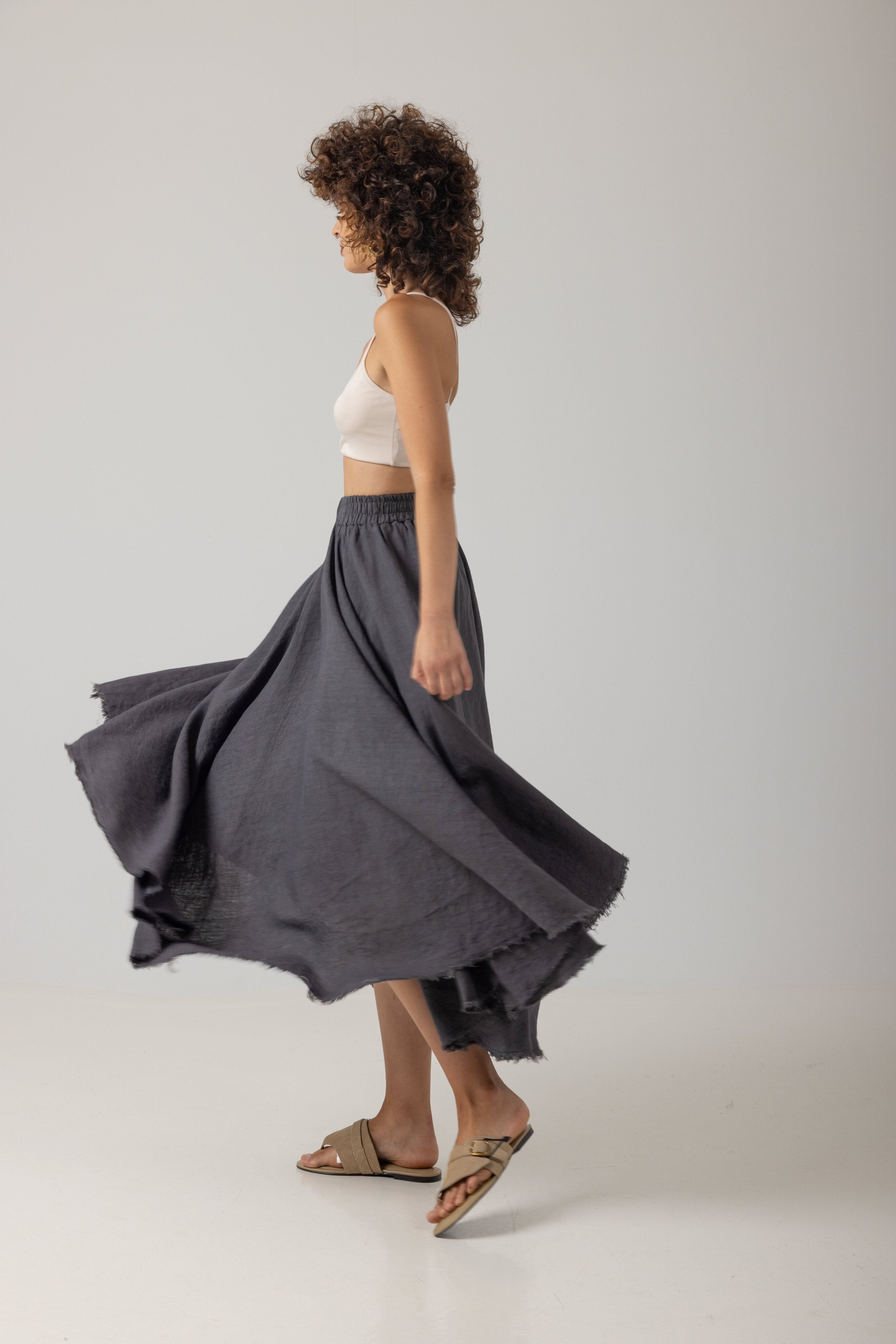 Yolanda Linen Midi Skirt