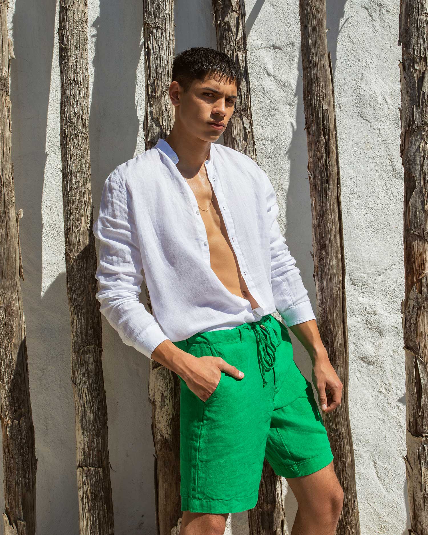 Linen Shirt Mao Collar